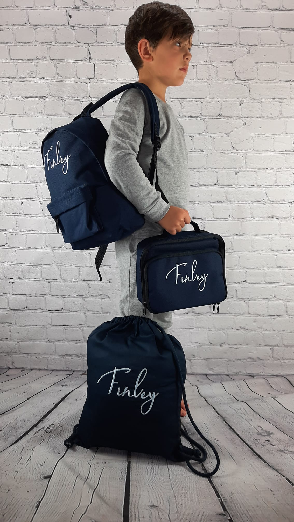 3 piece back to school bag set featuring gym bag school backpack rucksack and cooler lunch bag with embroidered personalised name school bag set