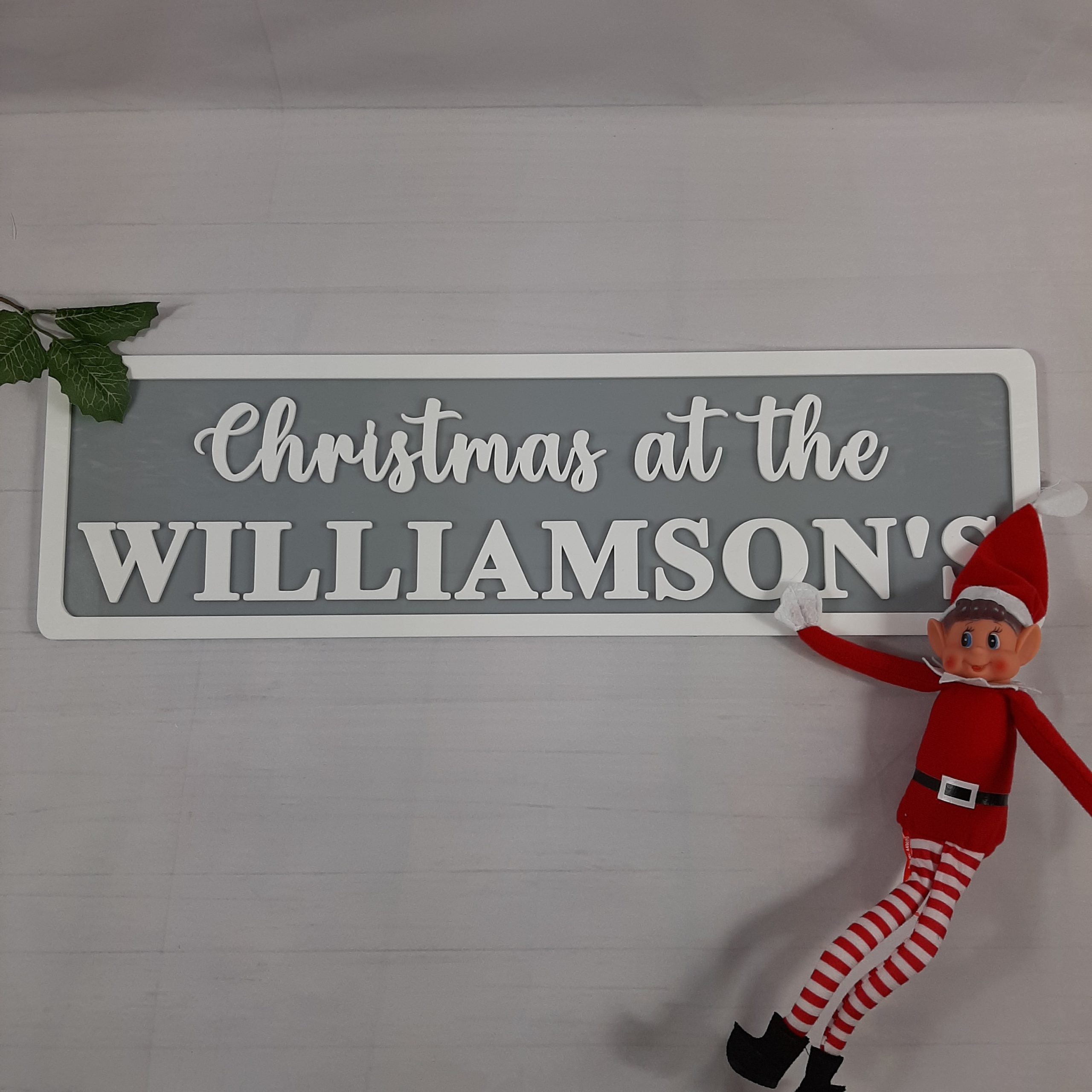 Christmas at the... Name Signs, made in 3d acrylic ideal for indoor or outdoor. Two tones colours, white back ground. grey and white
