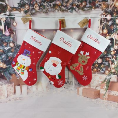 Red Luxury Christmas Stocking, embroidered personalised Santa, lined 1