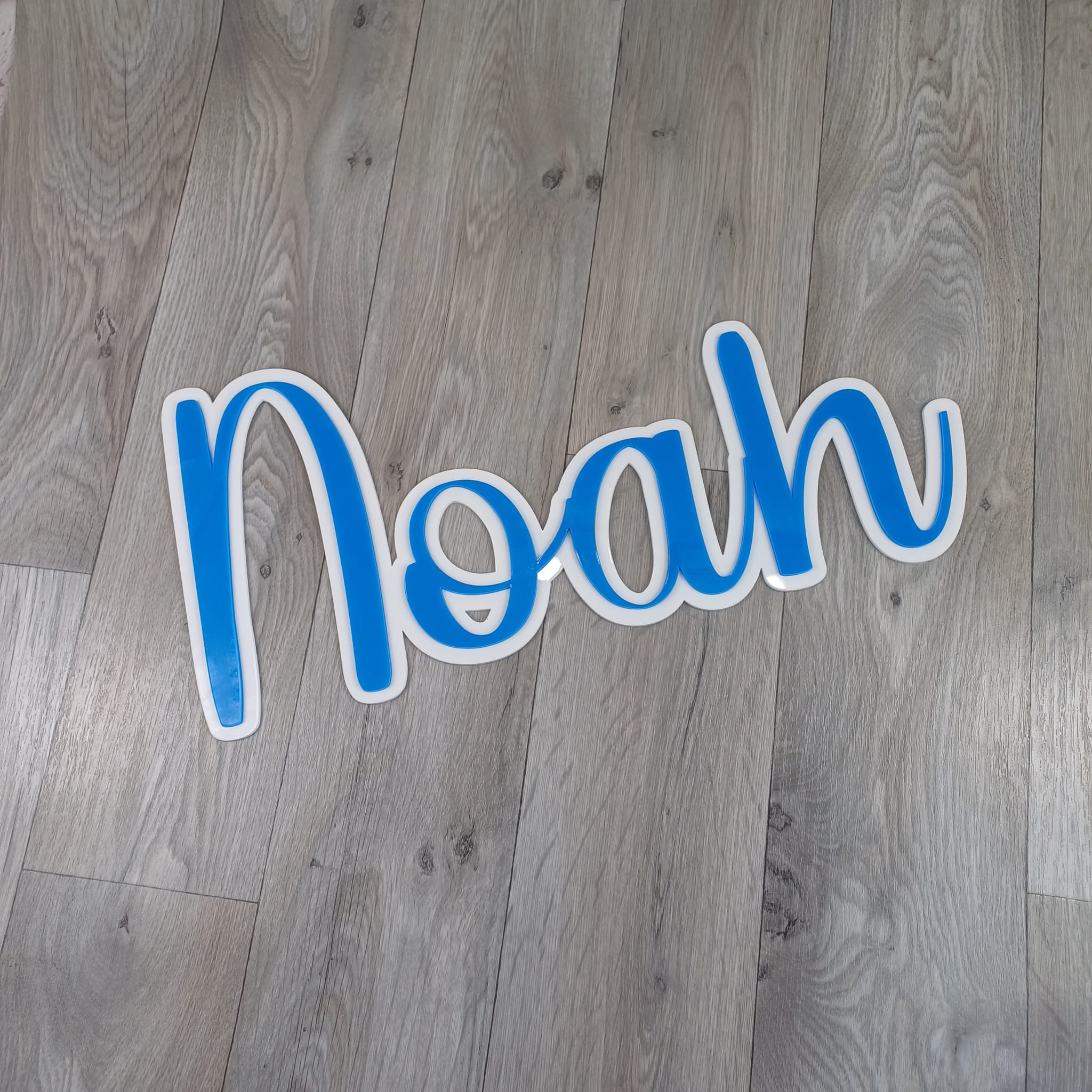 3D Acrylic Name Signs, personalised name wall sign or door sign in 3d, 2 layer coloured designs, gift for teenagers, blue white bedroom birthday gift noah