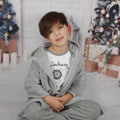 Grey Fleece Personalised Dressing Gown For Children great present and is embroidered name for personalised gift