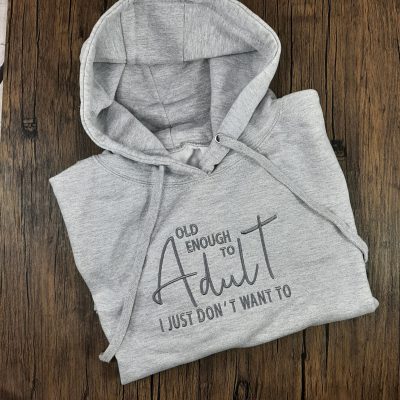 slogan hoodie, great gift for him, gift for her or gift for mum, embroidered custom slogan quotes and sayings personalised to suit. grey