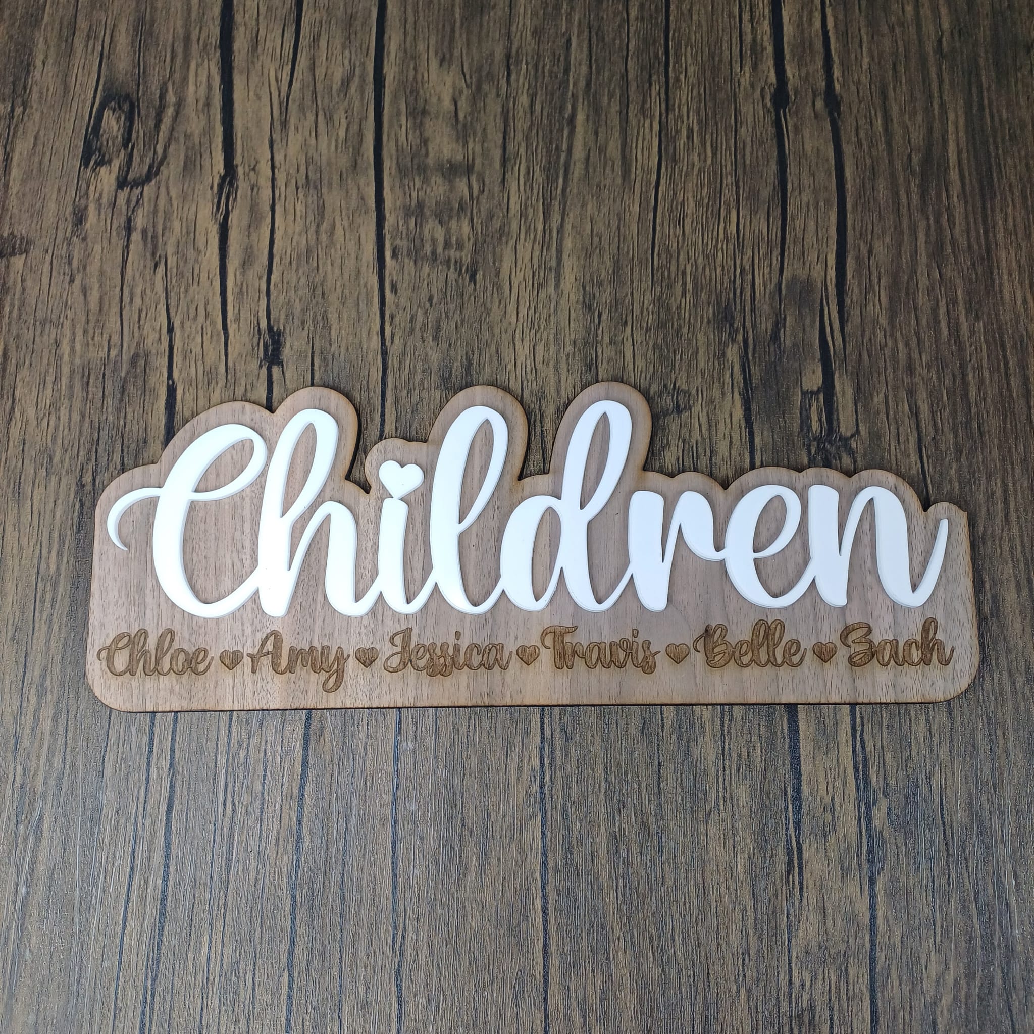Personalised Children's Name Signs Perfect Gifts for Mum engraved names, gift for mum gift for nan birthday mothers day or christmas white acrylic on wood