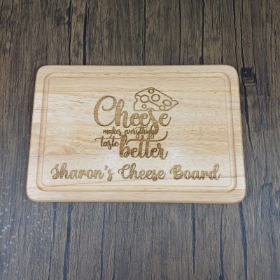 Rectangular wooden chopping board with cheese engraved design and personalisation ideal gift for him gift for her