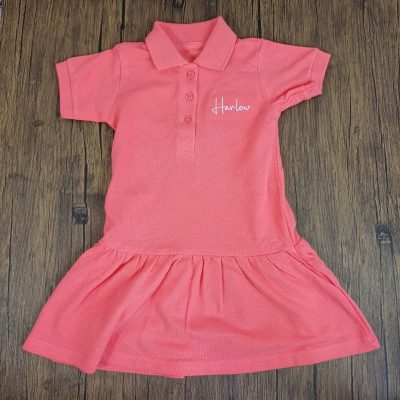 Polo Dress girls personalised summer dress perfect for birthday or holidays embroidered in pink coral