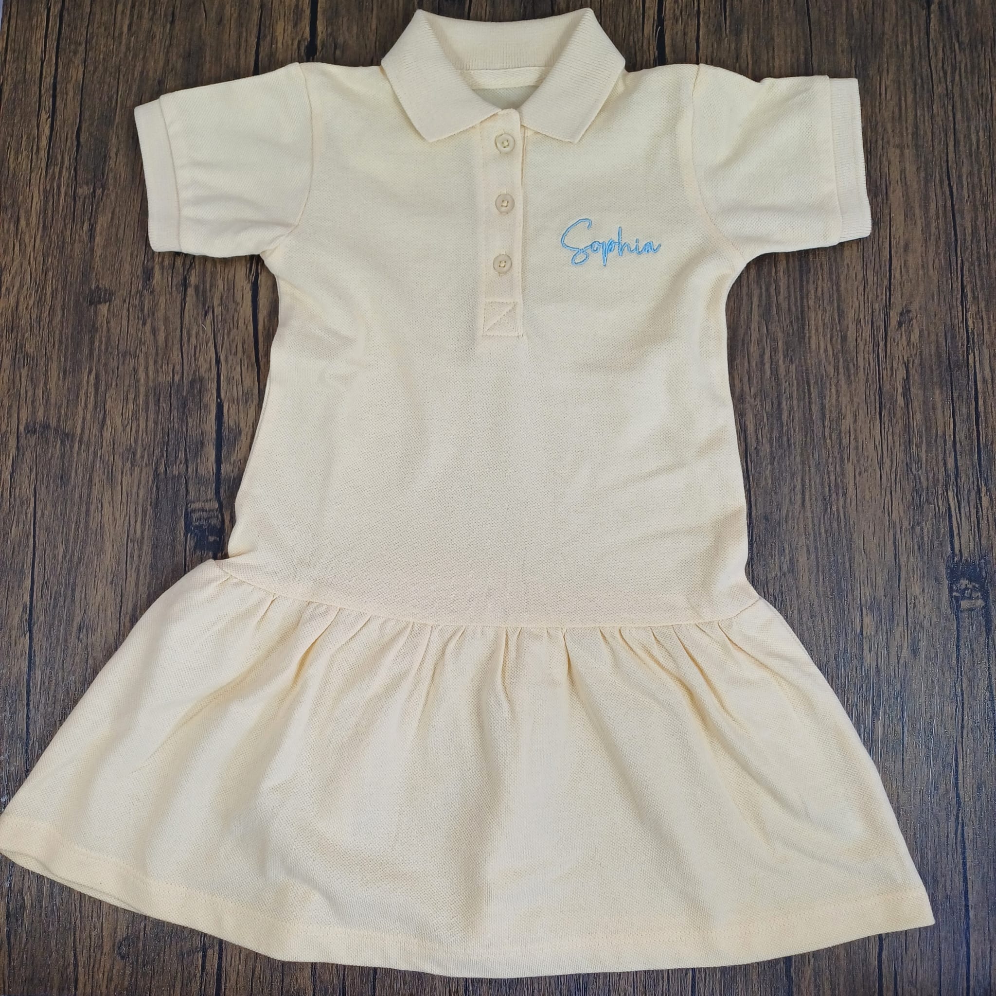 Polo Dress girls personalised summer dress perfect for birthday or holidays embroidered in pink lemon
