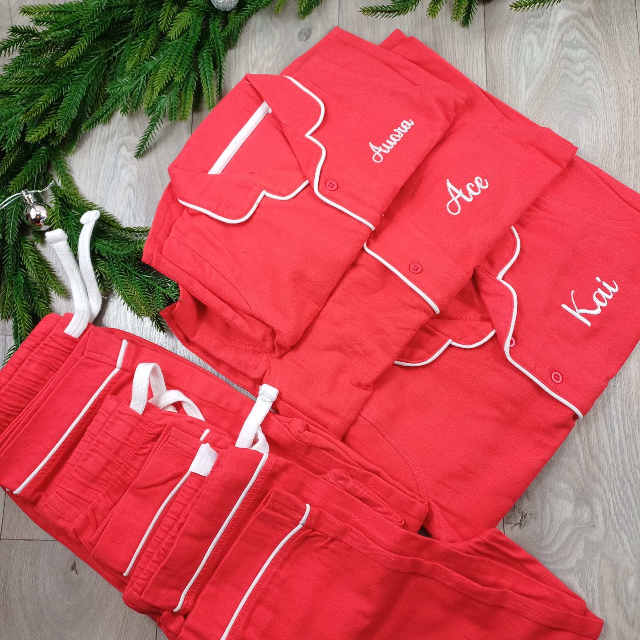 Children's Classic Red Christmas PJs group embroidered and personalised matching family