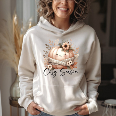 Boho Autumn Cozy Pumpkin Jumper with pumpkin scarf sweater weather hoodie