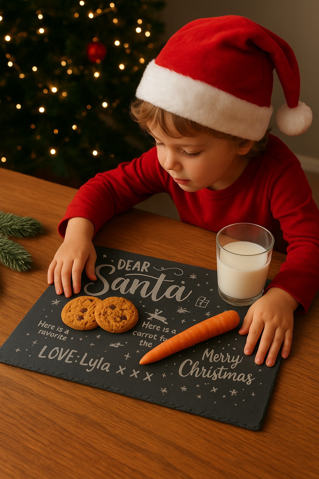 Personalised Slate Santa Treat Board, plate for Father Christmas Treats, Christmas eve tradition, first Christmas Carrot milk cookies pie boy
