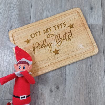 Off my tits on picky bits food board great christmas and birthday gift for party host engraved and personalised elf