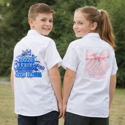 personalised school leavers shirt year 6, last day of school signing shirt d, boys graffiti girls bow