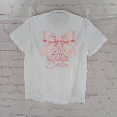 personalised school leavers shirt year 6, last day of school signing shirt , girl bow printed (3)