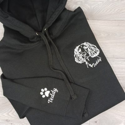 Personalised Dog Embroidered Hoodie or Jumper, line drawing minimalistic personalised dog gift dog lover