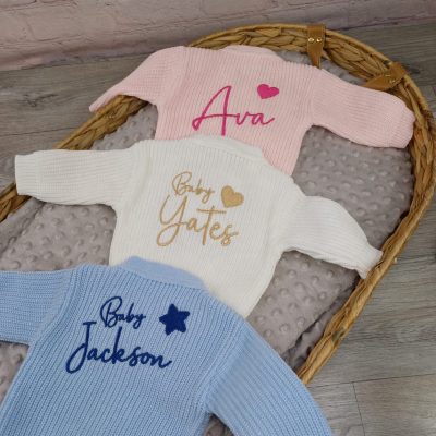 Personalised Embroidered Baby Cardigan, great newborn baby gift, hospital outfit sky pink white