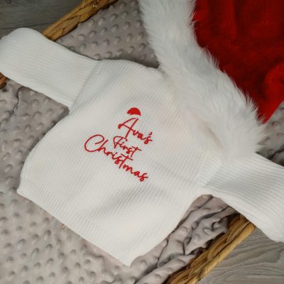Personalised Embroidered Baby Christmas Cardigan great photoshoot christmas day outfit. santa hat